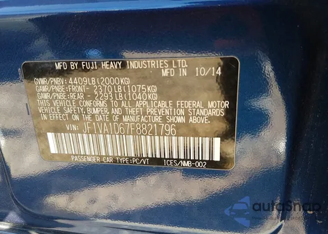 2015 Subaru Wrx Premium из США, поврежденный, VIN JF1VA1D67F8821796